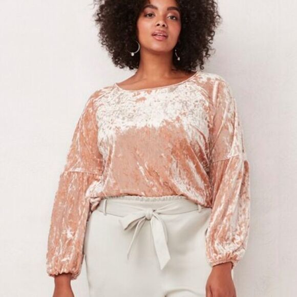 Lauren Conrad Women's Pink Velvet bell sleeve top - Picture 1 of 5